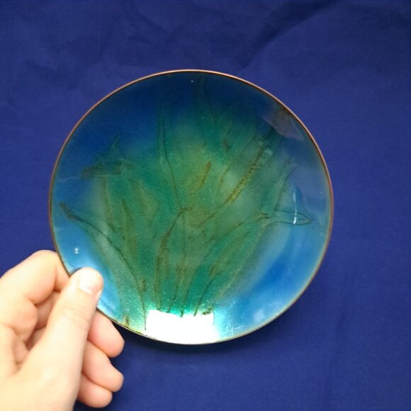 Signed Enamel On Copper Plate Dish Abstract Art Signed H Dankoff - Picture 3 of 9